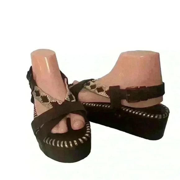 Free People Sedona Women’s Dark  Brown And Gold Woven Platform Sandals Size 9 - Picture 16 of 16